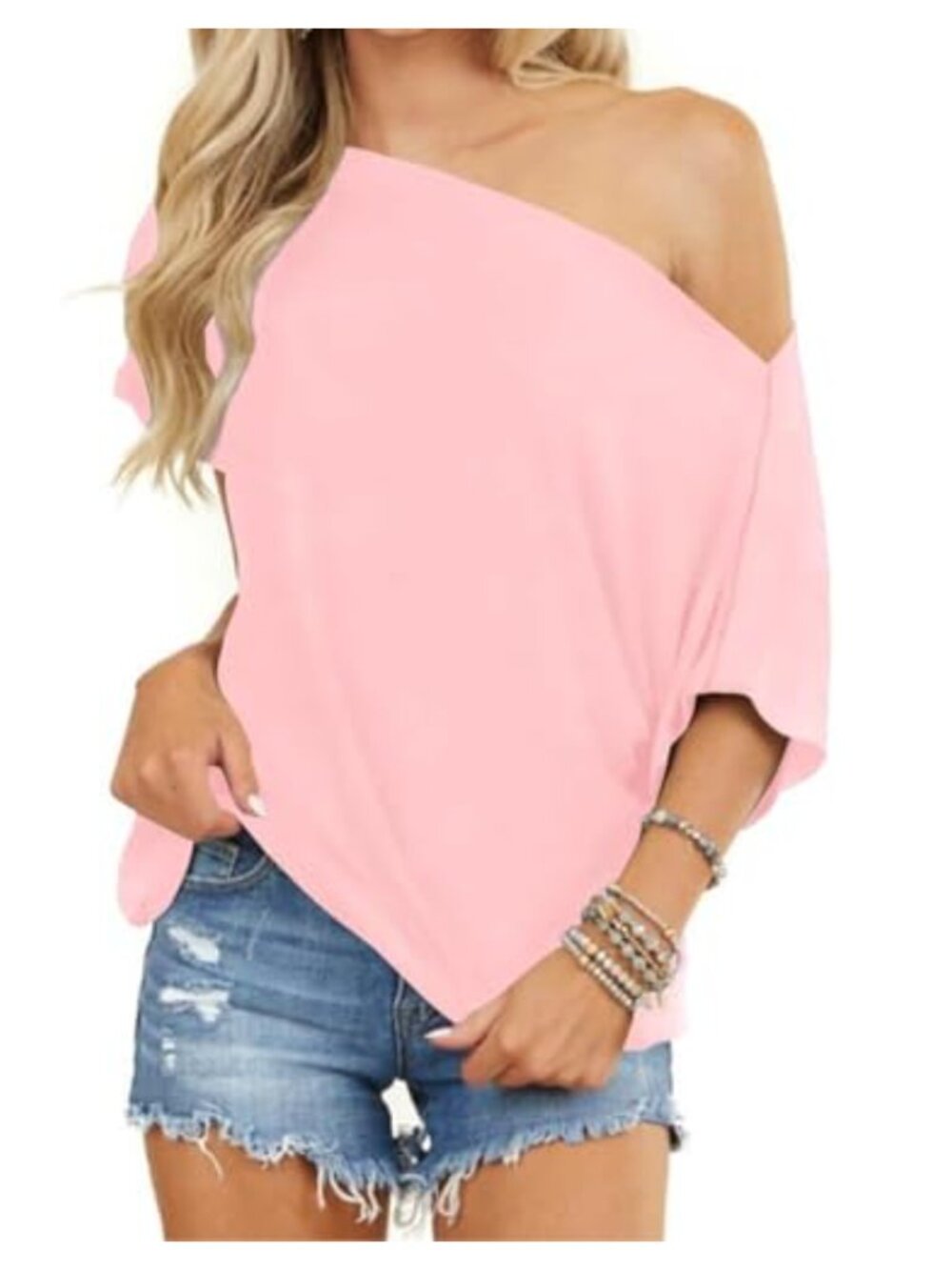 Off Shoulder Womens Tunic Top Short Sleeve Batwing Oversized Loose Fit Tee